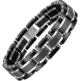 Zillaly Men's Stainless Steel Two-Tone Square Link diamond Bracelet in Black & Blue Ion-Plated Black