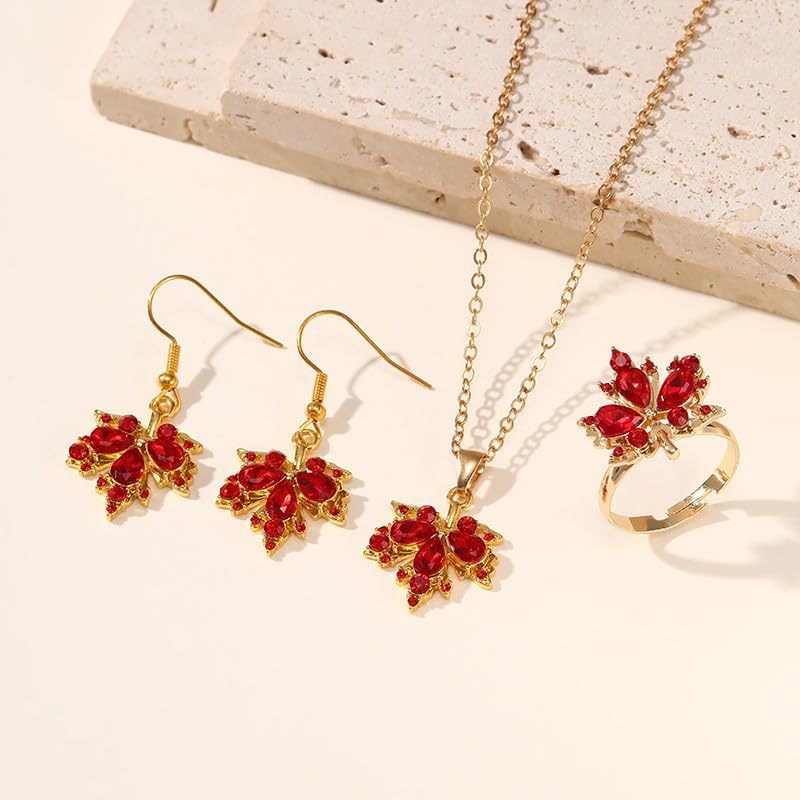 Yocoyee Dainty Maple Leaf Necklace and Earrings Set for Women red Rhinestone Necklace earrings Jewelry Set - Image 2