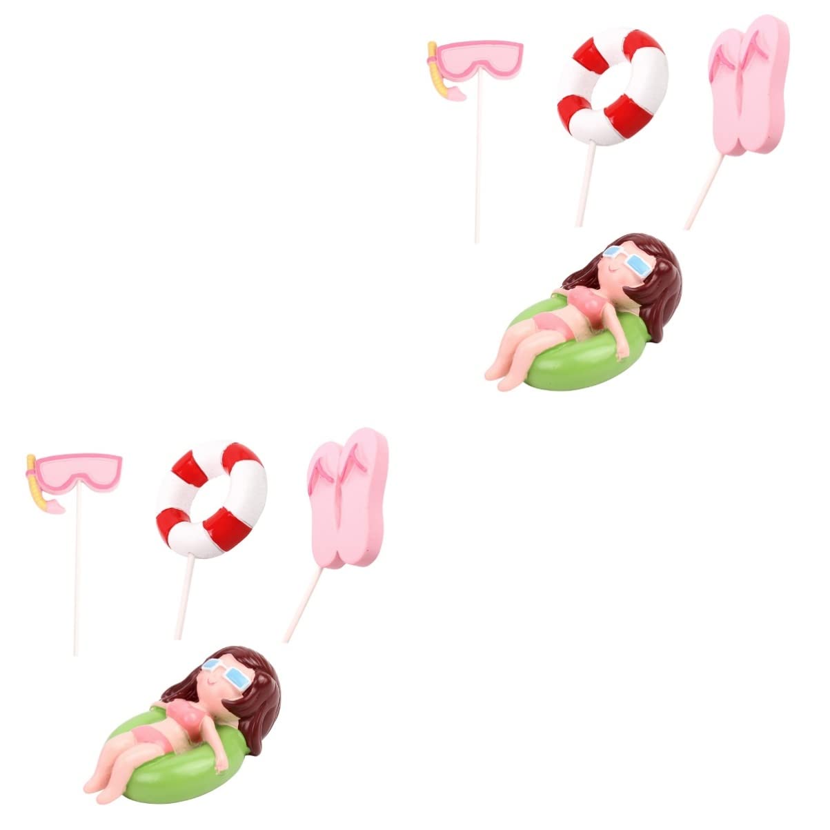 ifundom 2 Sets 4pcs Lovely Cake Ornament Birthday Cake Resin Adornment Summer Decorations Party Topper Pool Set