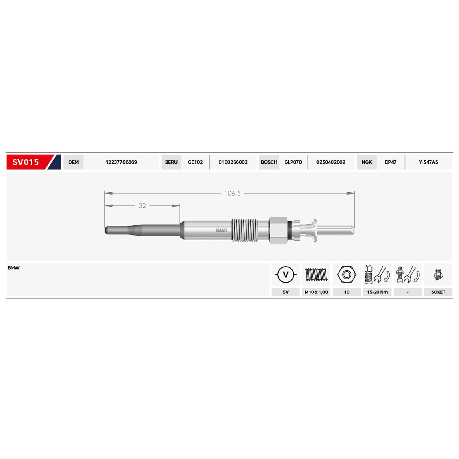 Lot de 6 bougies de préchauffage pour BMW 1 3 5 6 7 Séries X3 X5 X6 Diesel 12237786869