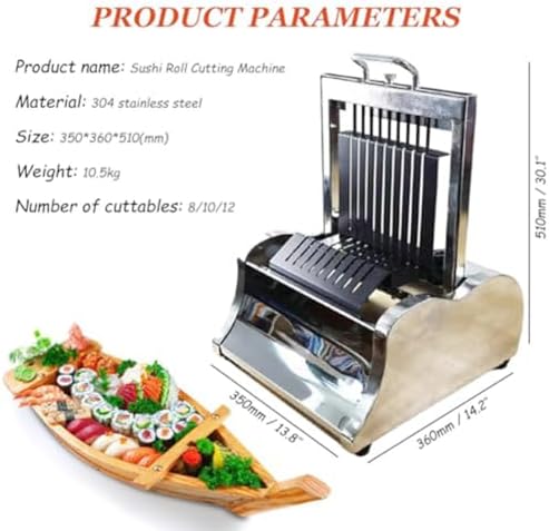 High-Volume Commercial Sushi Roll Slicer - Stainless Steel Cutting Machine for Restaurants & Snack Bars, Perfect for Efficient Sushi Preparation and Service,10 Segments