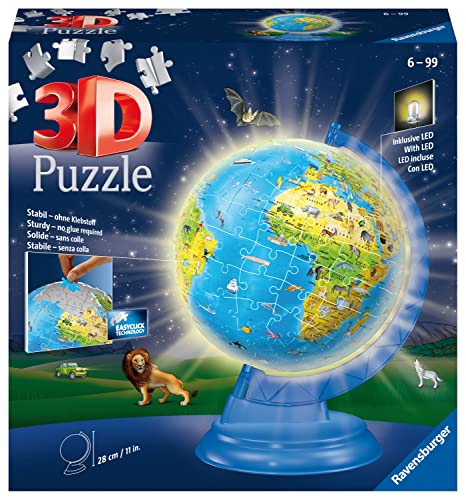 Ravensburger 3D Puzzle Ball - Globe (with Light) - Ages 6+, 180 Pieces