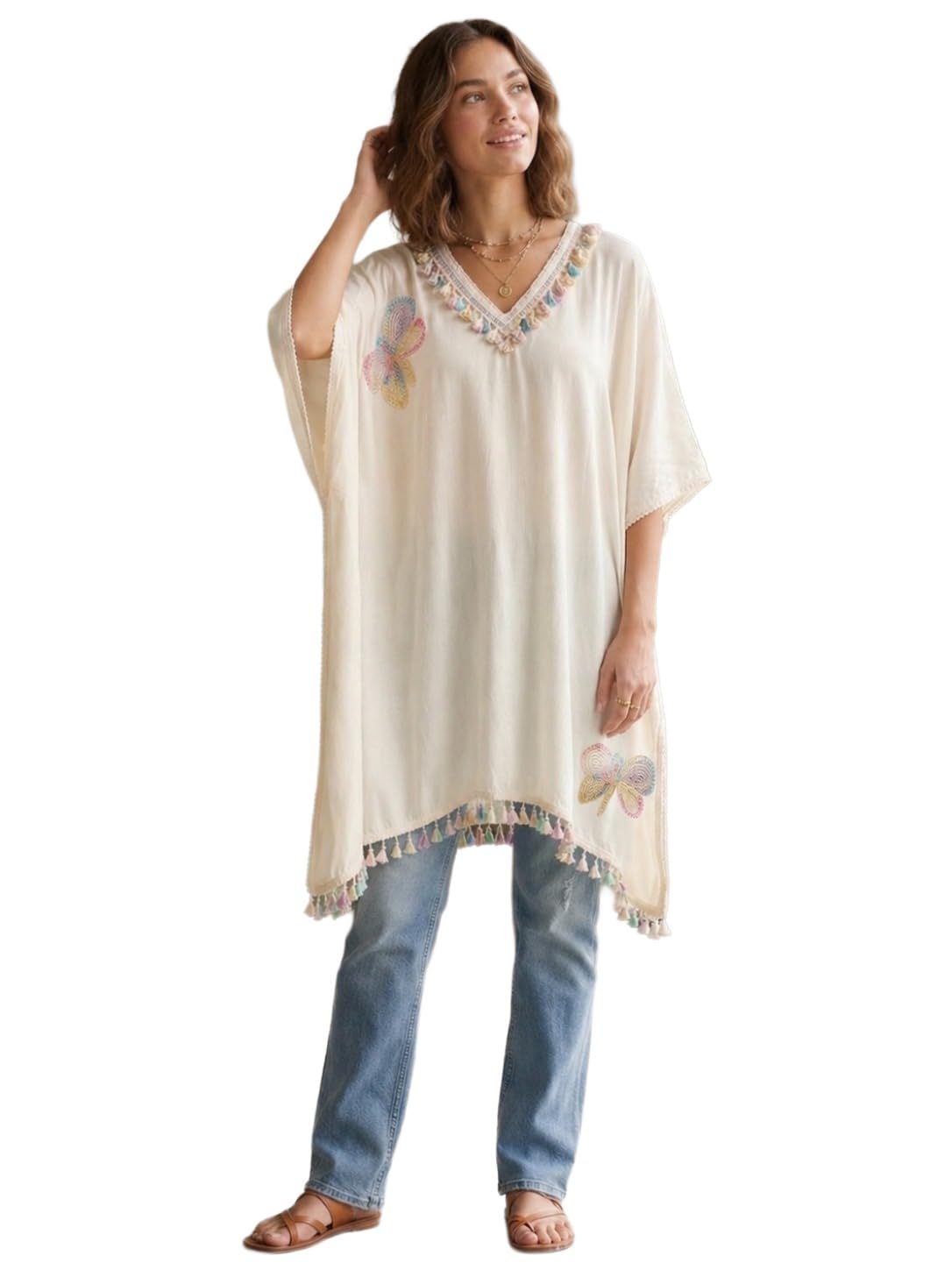 Kaftan for Women Viscose Blend Solid | Kaftan Dress for Woman | V Neck Kaftan Sleeve Loose Fit Stylish Ethnic Dress Womens Clothing Trendy Kaftan Outfit-image-24