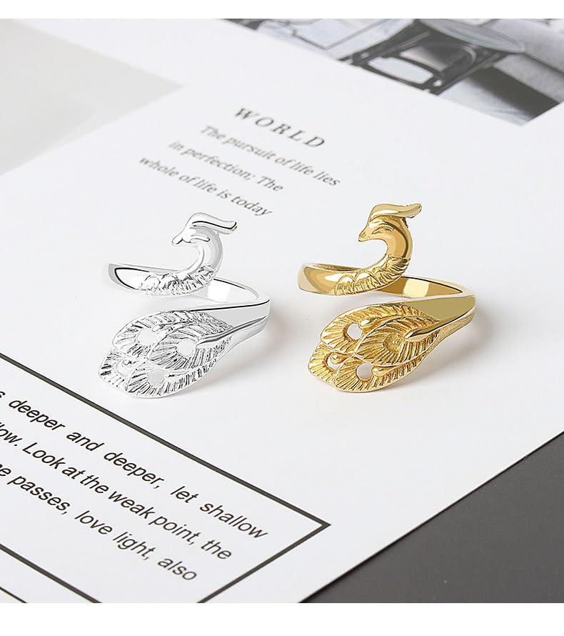 Zetaur Silver Plated Knitting Accessories Adjustable Crochet Ring Peacock Open Ring Finger Yarn Guide Knitting Tension Ring for Women
