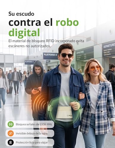 Cinturón con bloqueo RFID Boxiki Travel evita robos de pasaporte y billetera 4
