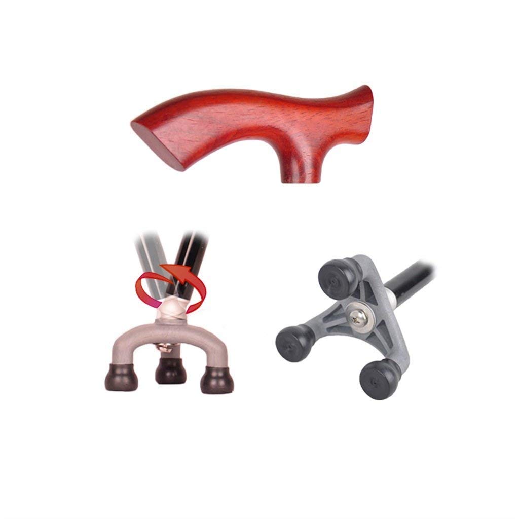 Soporte para bastón para Caminar Muleta para Ancianos Ancianos Telestable Antideslizante Ligero Altura Ajustable con 3 pies móviles y Mango de Madera Bastones Negros, muletas