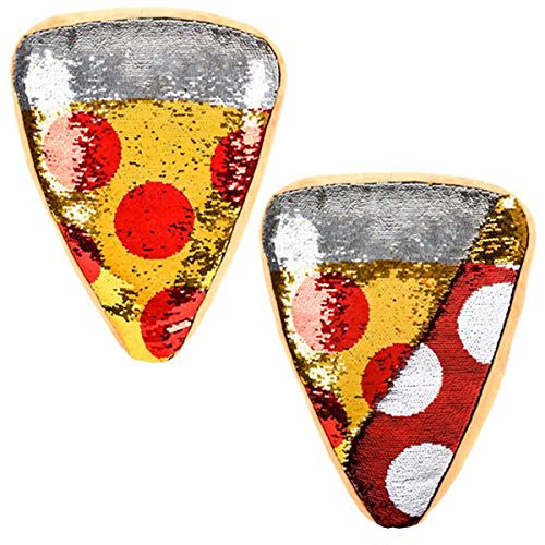 Forest & Twelfth Pizza Slice Throw Pillow, Reversible Sequin, Beautifully Colored Plush Pepperoni Pizza Slice Shaped Cushion