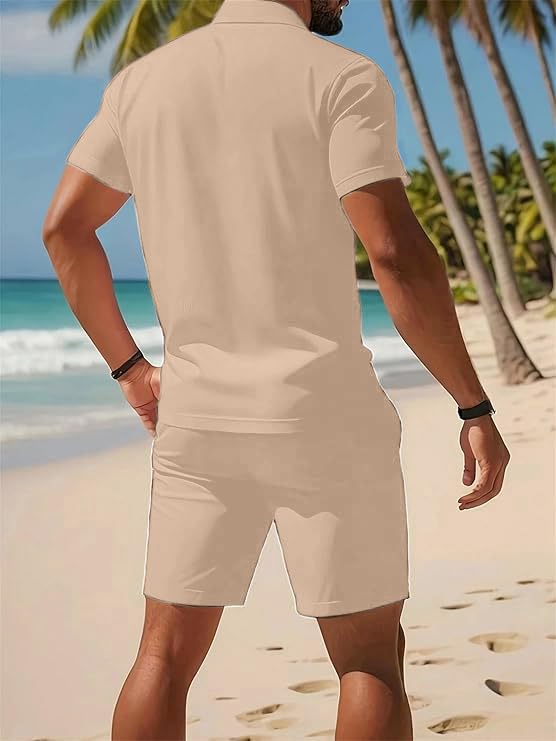 Image of Jawdrobe Co-ord Set for Men - Polo T-Shirt & Shorts Set | Loungewear, Beachwear & Daily Comfort