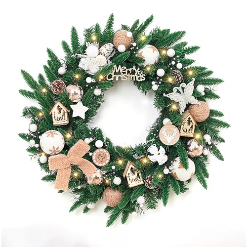 Couronne de Noël artificielle avec lumières boules et fleurs pour décoration murale