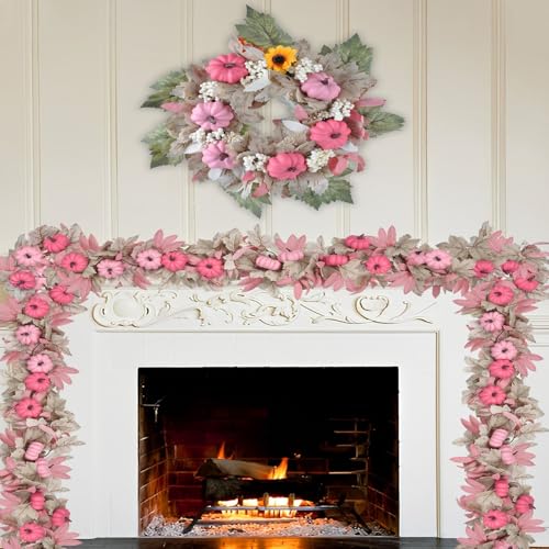5.7FT Realistic Autumn Artificial Pumpkin Garland for Thanksgiving Decor (Pink) - image 4