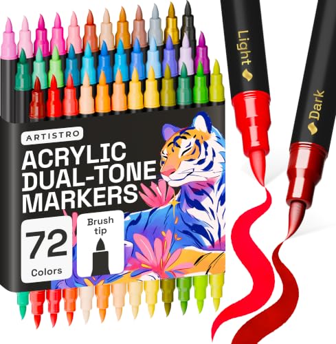 Image of ARTISTRO Paint Markers 72 Colors - Acrylic Pens for Rock, Glass, Fabric, DIY - Art Supplies - 36 Dual Brush Tip Markers