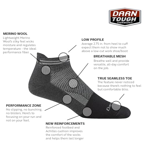 Darn Tough Vermont Steely No Show Tab Lightweight Men's Socks, Full Cushion Toe Box, Running Socks for Men, Style 22112