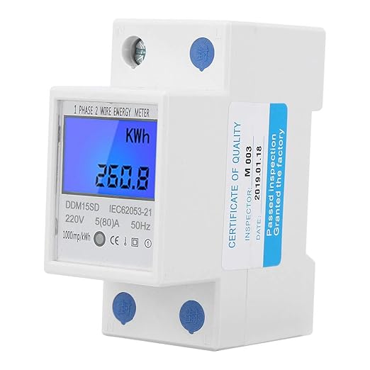 Ubersweet Digital LCD Single-Phase Energy Meter, 5-80A 220 V/230 V LCD Backlight Digital Energy KWh Meter, Electronic KWh Measuring Device with 35 Mm DIN Rail Mounting
