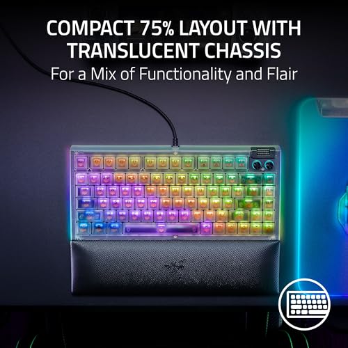 Razer BlackWidow V4 75% Phantom White - Hot-swappable mechanical gaming keyboard - Orange Tactile Switches - Media roller with 2 dedicated media keys - RGB - US Layout | Phantom White Edition