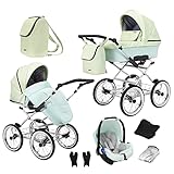 Lux4Kids Retro Kinderwagen 3in1 2in1 Isofix Kombikinderwagen Set + Zubehör Farbauswahl Romantic Grey by ChillyKids Mint Kiss ROM-13 3in1 mit Babyschale