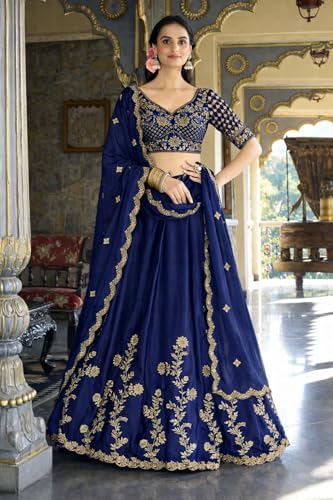 Image of piludi Women's Embroidered Lehenga Choli with Dupatta | Heavy Floral Zari Work Semi-Stitched Lehenga Set