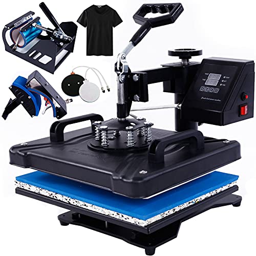 Tinkeal Heat Press Machine Sublimation Swing Away Heat Press 12x15 Clamshell Printing Transfer Machine for T-ShirtÂ  Hat Mug Plate Cap 5 in 1 Combo Heat Press Kit(Black)