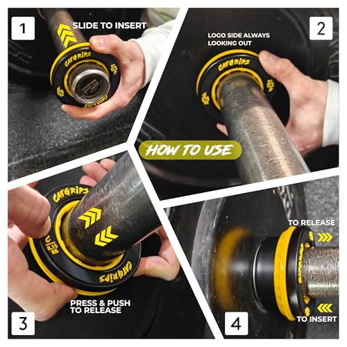 CatGrips Halterschijven, klemmen, 50 mm, snelsluiting, sluitingen voor lange halter, barbell collars antislip, gewichtsknijpers voor crossfit, krachttraining, gewichtheffen, fitness (geel) - Afbeelding 5