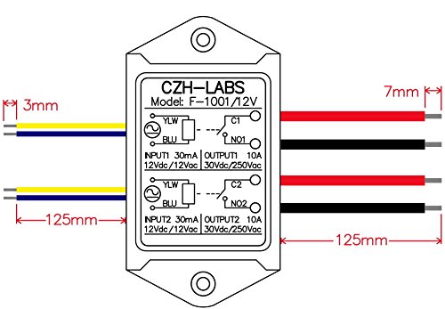Electronics-Salon 1PCS Dual SPST-NO 10Amp Power Relay Module, AC/DC 12V Control Voltage.
