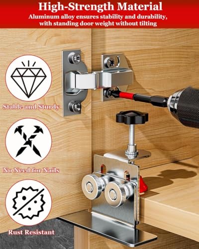 Image of Cabinet Door Installation Positioner, Quick-Install Cabinet Door Installation Tool Mounting Jig for Most Cabinet Doors Attaching Hinges, Adjustable Stainless Door Installation Clamp