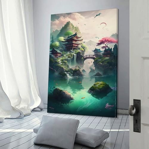 Toile de village fantastique POLIUAWS decoration murale haut de gamme avec impression moderne