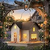 MrCrafts Mangeoire à Oiseaux pour Extérieur avec Lumière Solaire, Metal Bird Feeder with Solar Light   Style de Maison en Métal, Cadeaux Uniques