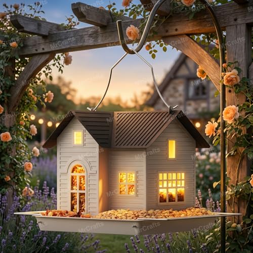 MrCrafts Solar Bird Feeder with Lights and Garden Decor