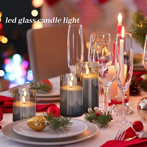 Ileedear Glass Battery Operated Led Flameless Candles With Remote And Timer, Real Wax Candles Set Of 3 Battery Operated Candles For Valentines Home Wedding Birthday Decoration Grey #TOP1