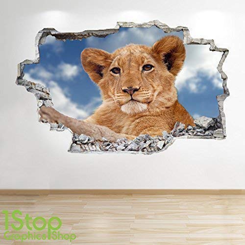 1Stop Graphics Shop LION WALL STICKER 3D LOOK - BEDROOM LOUNGE NATURE ANIMAL WALL DECAL Z696 Size: Large