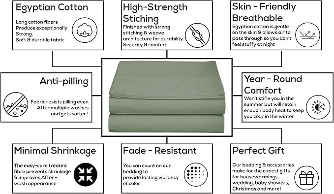 Luxury Soft 800 Thread Count 100% Egyptian Cotton 1Pcs Flat Sheet - Oversized King Plus Size (120" x 120") Inch - Sage Solid