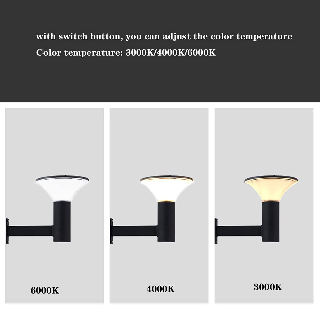 Zewnętrzna lampa ścienna zasilana energią słoneczną, zewnętrzna lampa ścienna LED IP65, wodoodporna lampa solarna ogrodowa, z czujnikiem zmierzchu, oświetlenie tarasu do garażu ścieżki ganku, 3 temperatury kolorów, aluminium