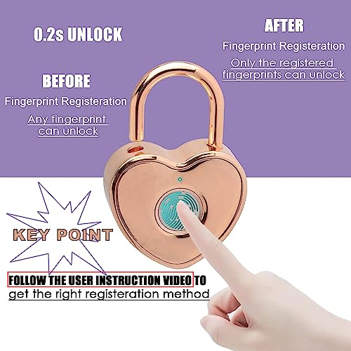 Heart Shaped Fingerprint Padlock, Small Smart Padlock for Gym Locker, Backpack, School, Mailbox, Travel Suitcase (Rose Gold)4