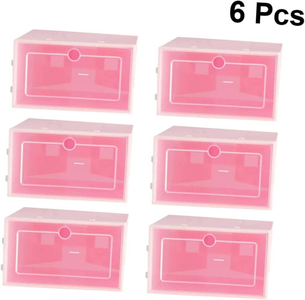 6pcs Shoe Storage Bin Stackable Shoes Box Thicken Plastic Container Easy Access Door Organizer for Closets