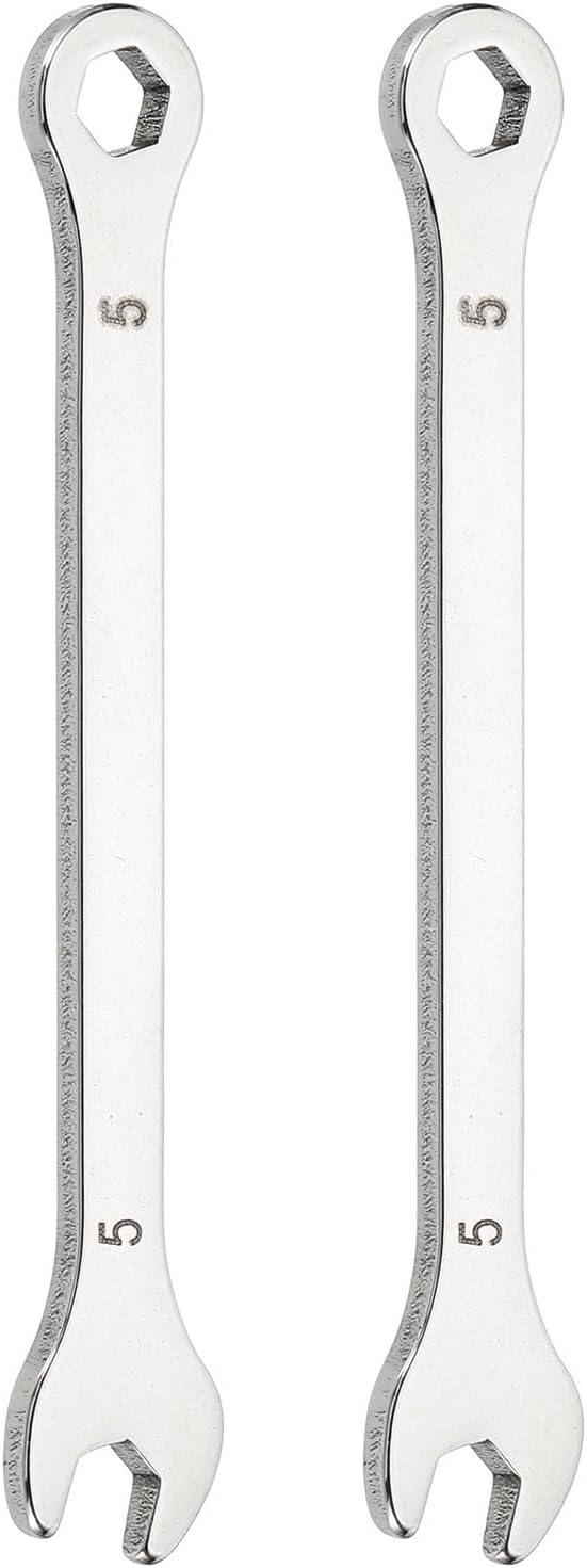 QUARKZMAN Pack of 2 Mini Super Thin Combination Wrenches 5 mm Metric 12-Point Ring and Spanner Stainless Steel Double-Sided Wrench Tool for Automotive Pipe Furniture Silver