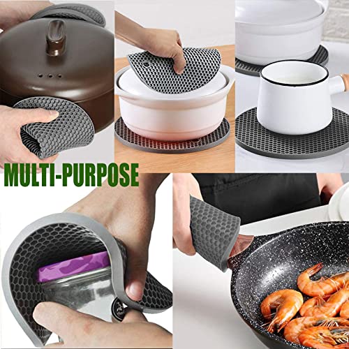 Yyzaobee Silicone Trivet Mats Pot Holder, Trivets Hot Pads, Heat Resistant Silicone Pot Holder For Hot Dishes And Hot Pots, Jar Opener, Spoon Holder, Garlic Peeler 5Pcs Dark Grey #TOP4