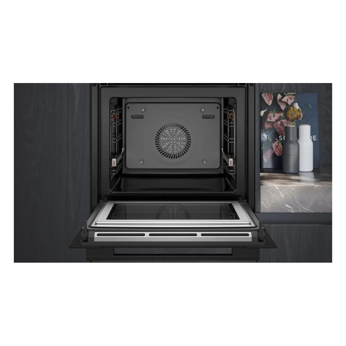 Siemens HM736GAB1 iQ700 - Forno da incasso intelligente con funzione microonde, 60 x 60 cm, made in Germany, 800 W, nero, ecoClean & humidClean autopulente, Air Fry, cookControl, touch screen a colori