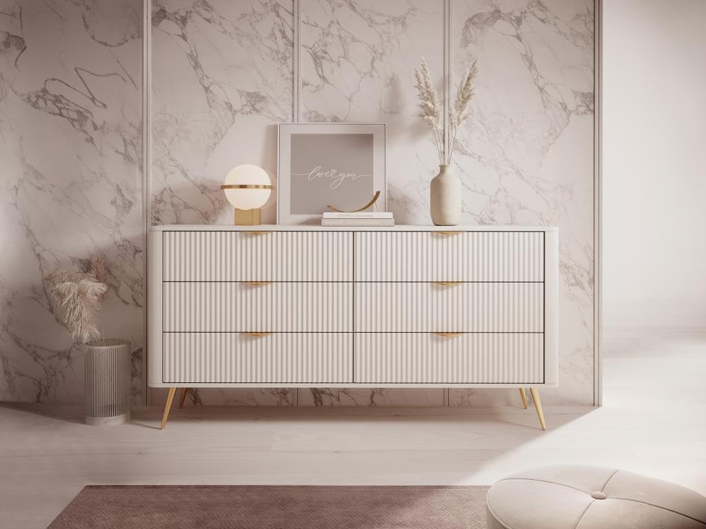 Vente-unique - Commode 6 tiroirs - Beige et doré - ELONARIA II