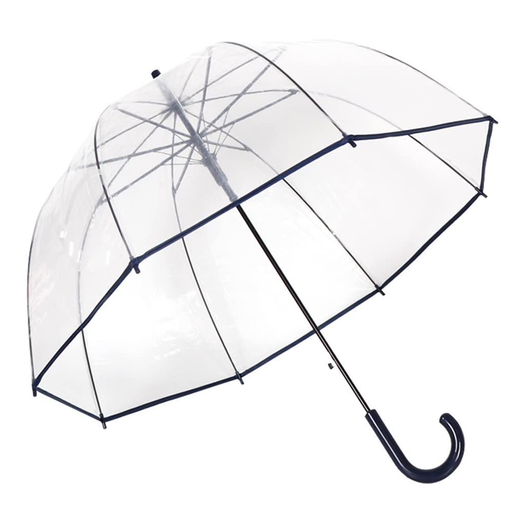 ThreeHClear Bubble Umbrella Curved Handle Sturdy Plastic Transparent Dome 8 Ribs Auto Open Stick Umbrella