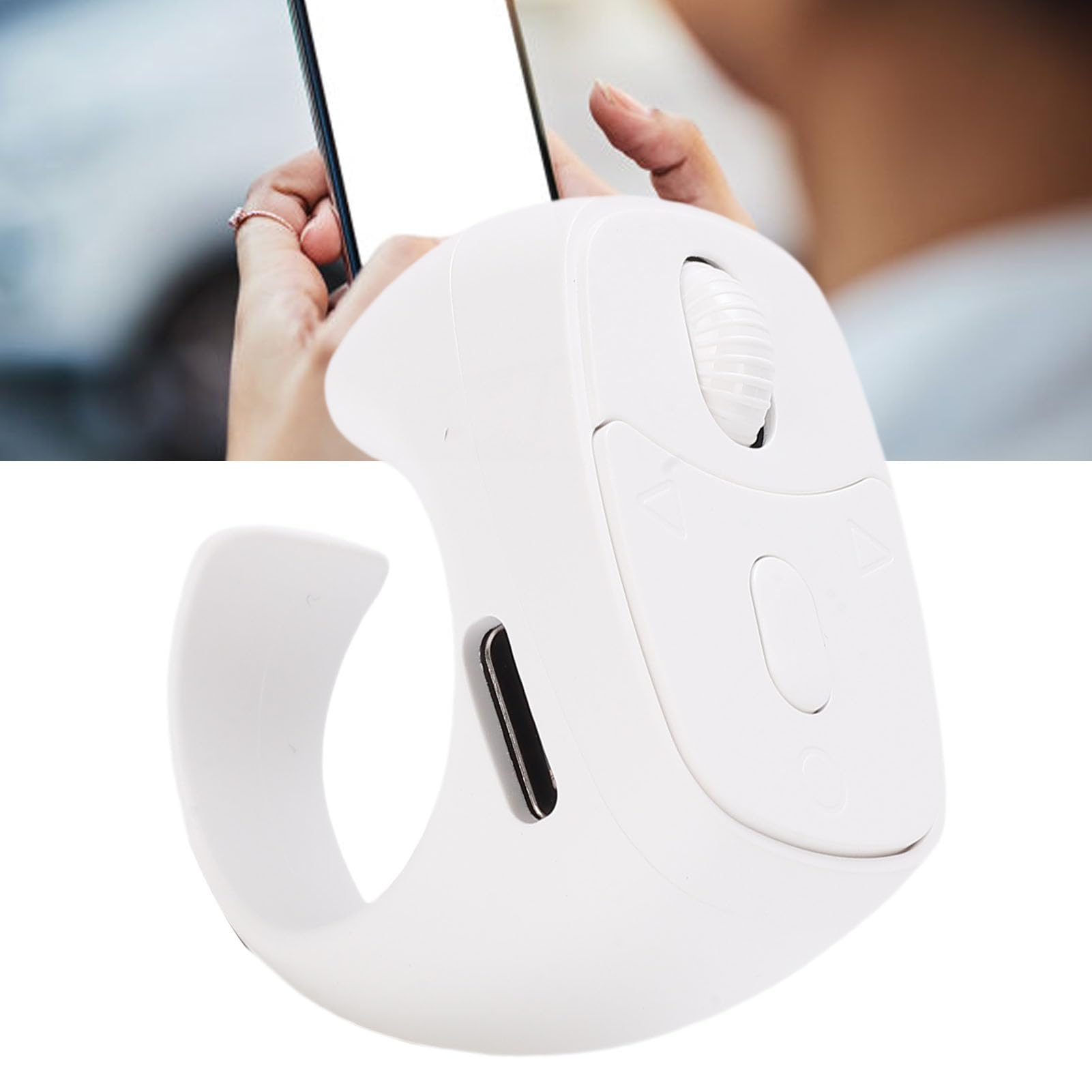 Annadue Remote Scrolling Ring für TikTok, Multifunktionale Kamera Videoaufzeichnung, Bluetooth Seitenwender, Bluetooth Scroller Ring Fernbedienung für Telefon Tablet (White)