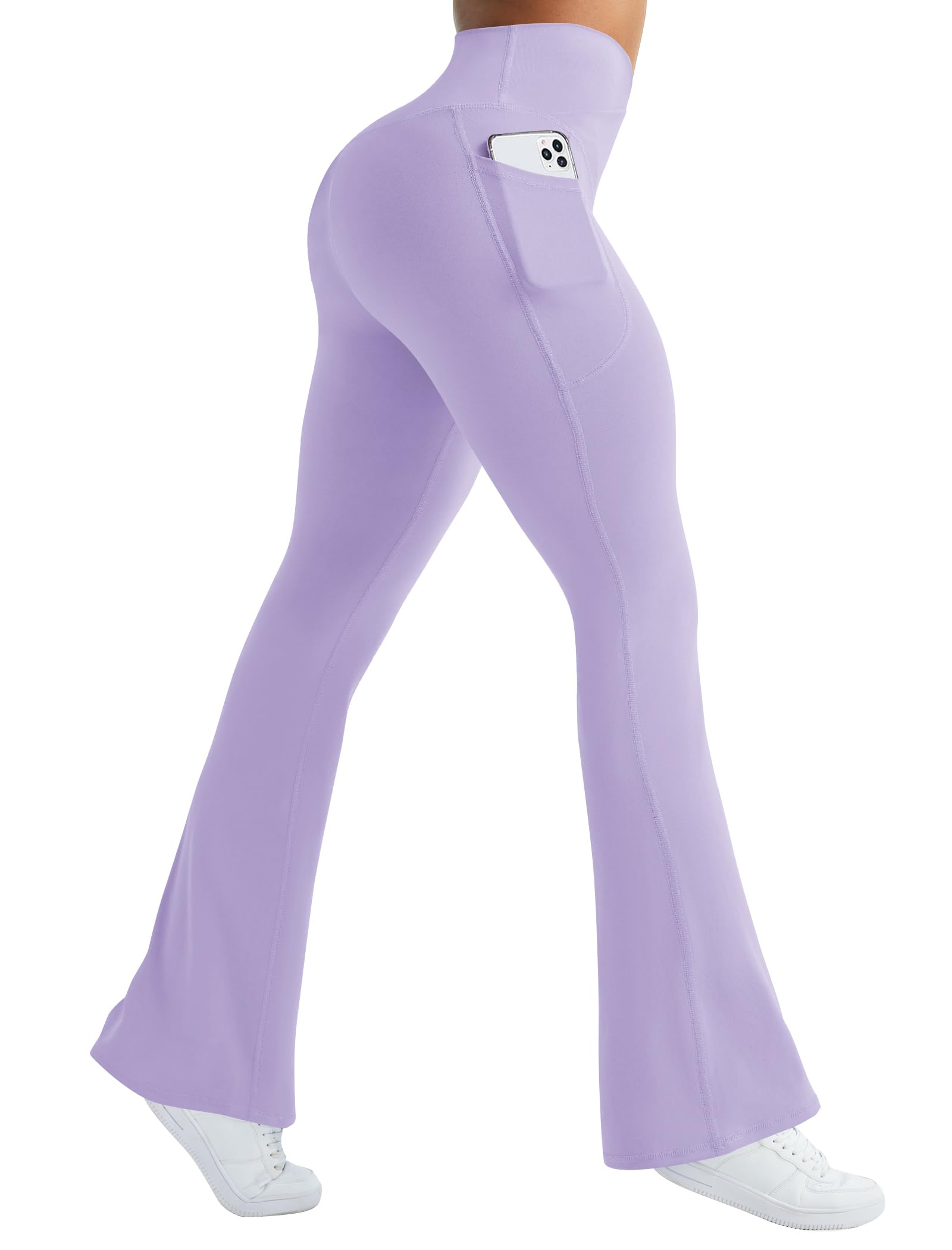 AB-Eleven Womens Flare Yoga Pants with Pockets Crossover Flared Leggings Bootcut Bell Bottom No Front Seam