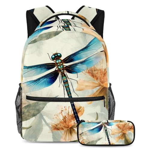 Sac à dos Belle libellule avec trousse pour étudiants garçons et filles