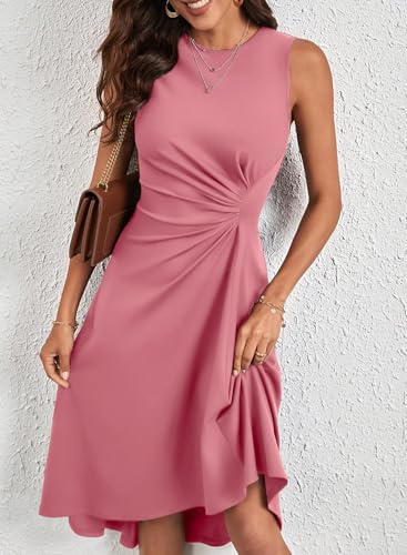 Image of Happy Sailed Women's Summer Dresses Sleeveless Ruched Waist A Line High Low Midi Cocktail Dress(Waist Tight,Please Size Up)