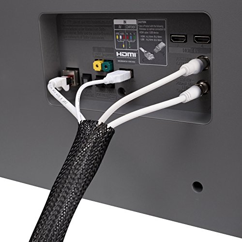 Purovi® Guaina per cavi con chiusura a strappo | Lunghezza 1.80 m (adattabile) | Poliestere nero di alta qualità | Cavi in ordine e sicurezza a casa e in ufficio
