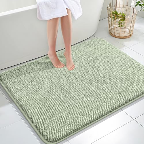 Image of OLANLY Thick Memory Foam Large Bathroom Rugs 40x32, Extra Soft Absorbent Bath Rug, Quick Dry Bath Mat, Non-Slip, Machine Washable Mats for Bathroom, Tub and Shower, Home Decor Accessories, Sage Green