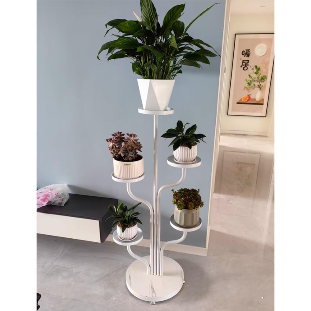 Generisch 5-Tier Metal Plant Stand - Sturdy Vertical Flower Rack for Indoor & Outdoor Use, Space-Saving 5-Shelf Display for Home, Garden, Balcony, and Office (White)