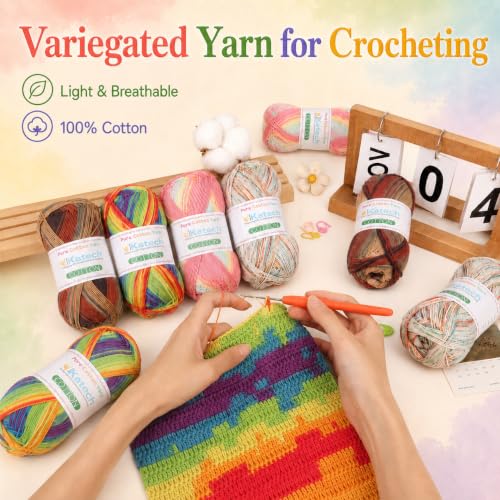Image of Katech 1OO% Rainbow Cotton Yarn for Crocheting-2 Sport Weight Baby Yarns