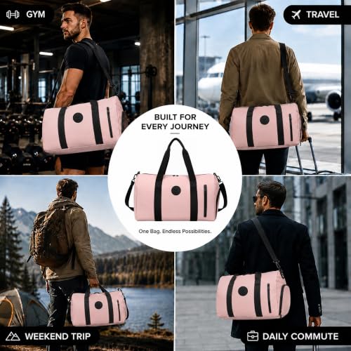 Image of Storite Travel Duffel Bag for Women & Men, Water-Resistant Nylon Weekender Bag with Adjustable Shoulder Strap, Lightweight Overnight Luggage Bag for Travel, Sports & Daily Use (Pink Front Zip)