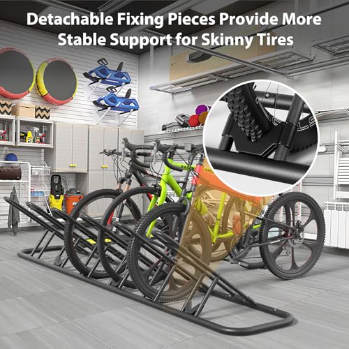 Image of Mr IRONSTONE Floor Bike Rack for Garage, Indoor Outdoor Bicycle Storage Stand, Bike Parking Rack for Mountain, Road & Kids Cycles (Black, 6-Slot)
