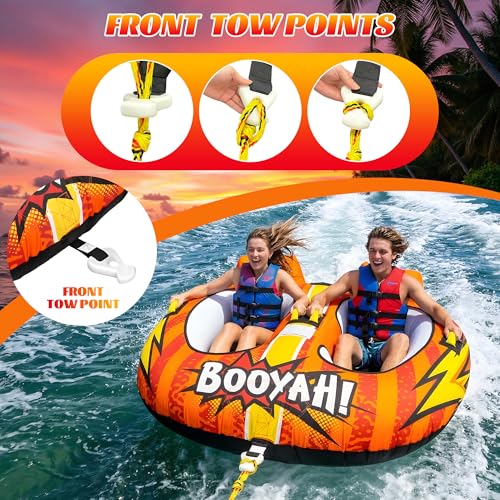 PuroShelt Towable Tubes for Boating Water Tubes - 2 Person 360° wrap, Heavy Duty Boat Tubes & Towables, EVA Foam Pads, Drainage, Quick Connector (F-1007) - Image 2