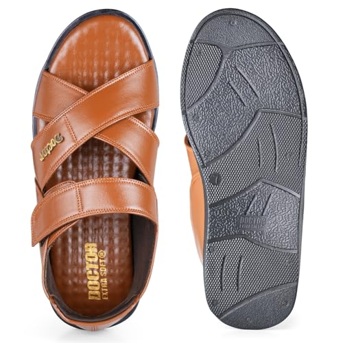 Image of DOCTOR EXTRA SOFT Orthopedic Diabetic Comfortable Dr Sole Footwear Daily Use Casual Wear Stylish Black Cushioned Adjustable Strap Sandals for Men's-Gents & Boy's L-12